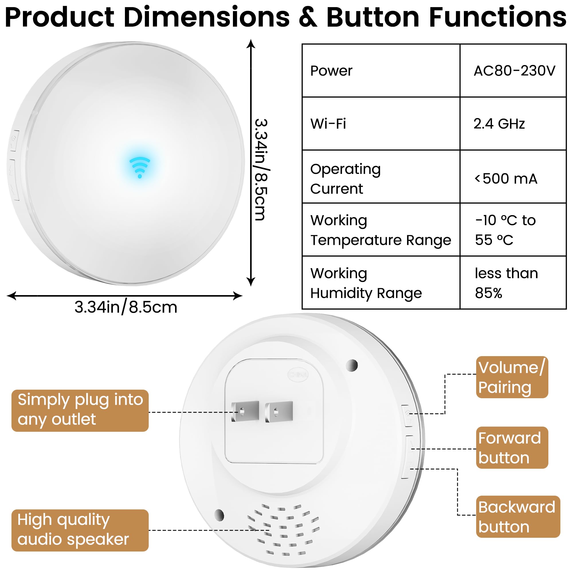 Smart Wireless Doorbell Chime, Compatible with Ring/Blink/Google Nest, Work with Alexa, No Wiring/Subscription,No Range Limits,32 Chimes,5 Volume Levels 0-110dB, Ideal for Large Homes/Villa — view 7