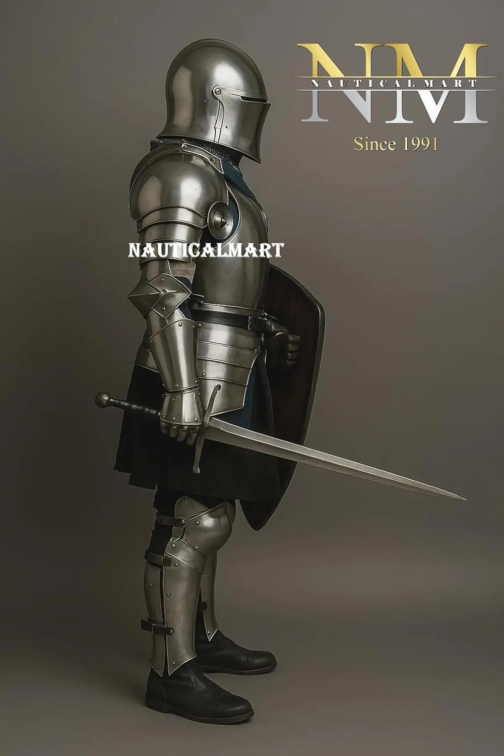 NauticalMart Medieval Knight Full Suit Of Armor- Barbuta Full Body Plate Armor Wearable Crusader Costume15th Century Italian Suit Perfect For LARP, Cosplay Event's, Halloween & Theater Act