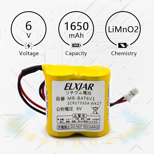Miniatura 5 de Paquete de 2 baterías de dióxido de litio y manganeso de 6 V 1650 mAh MR-BAT6V1 para Mitsubishi MR-J4, sistema PLC de controlador de servomotor CNC