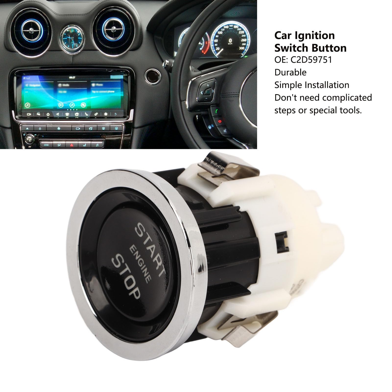 Pulsante Avviamento, Interruttore Accensione e Tasto Start Stop C2D59751 Compatibile con Jaguar XJ XJR XJR575, Ricambio per Sistema Motore Senza Chiave e Console Centrale