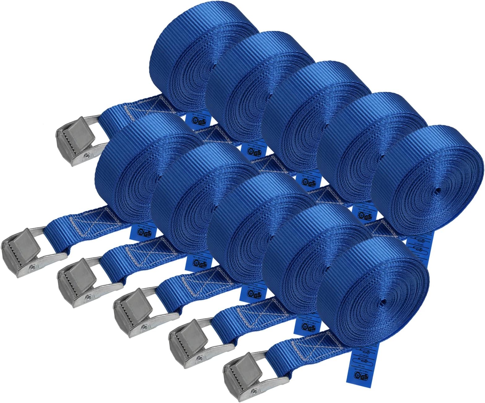 BB SportLashing Straps Tie Down Straps Tension Belt - Blue - 2,5m 4m 6m - Different Quantities, loadable up to 250 kg DIN EN 12195-2, 10 Pieces 2.5 cm x 6 m