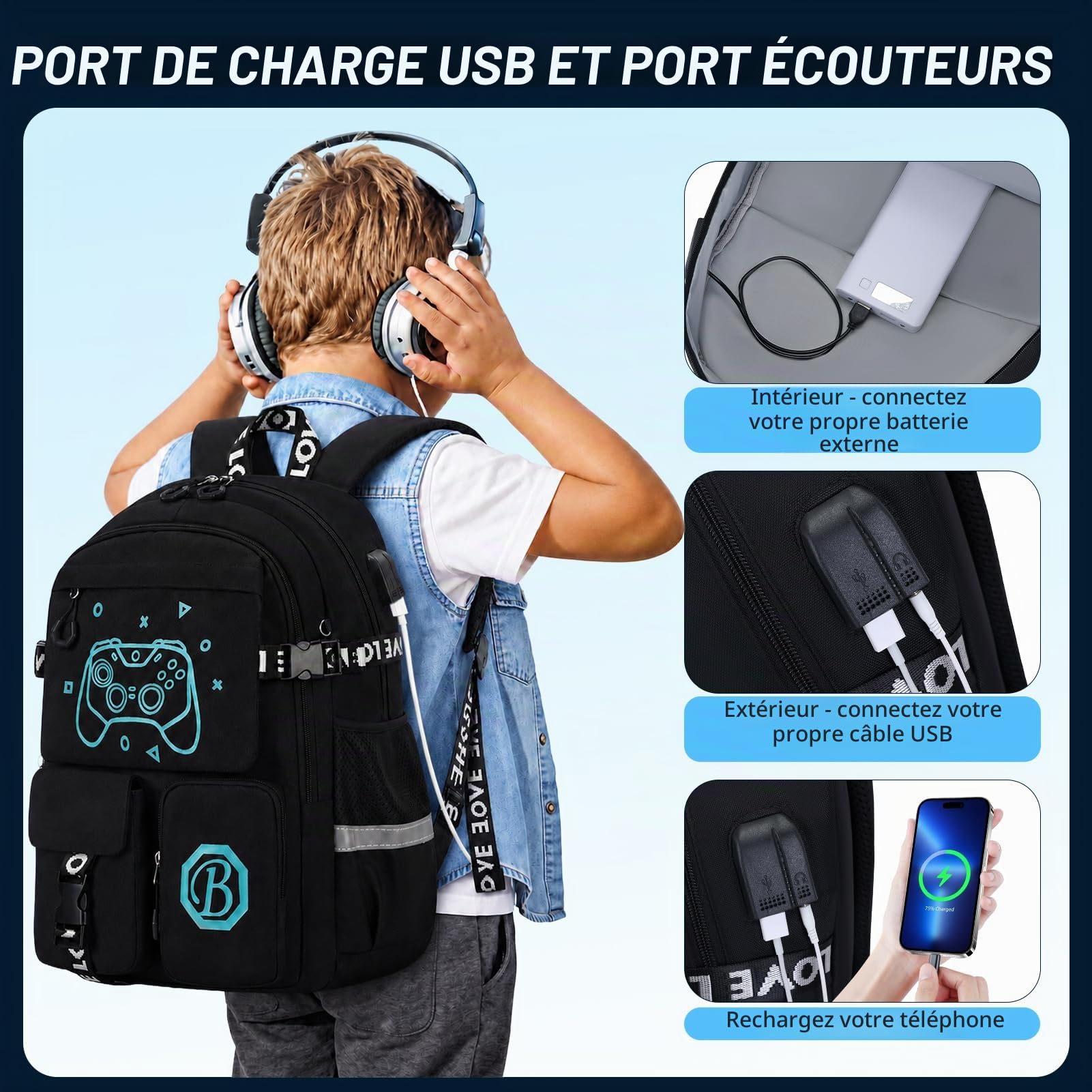 Lot de 2 Sacs à Dos d'École Adolescents avec Trousse