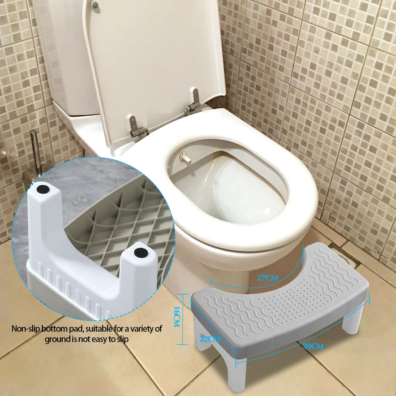 RANJIMA Mobil Toilettenhocker,WC Hocker für Erwachsene,Klappbar Kackhocker Klohocker Tritthocker,Badezimmer Hocker Toilette Schemel,Squatty Kackhocker gegen Hämorrhoiden,Verstopfung,Reizdarm