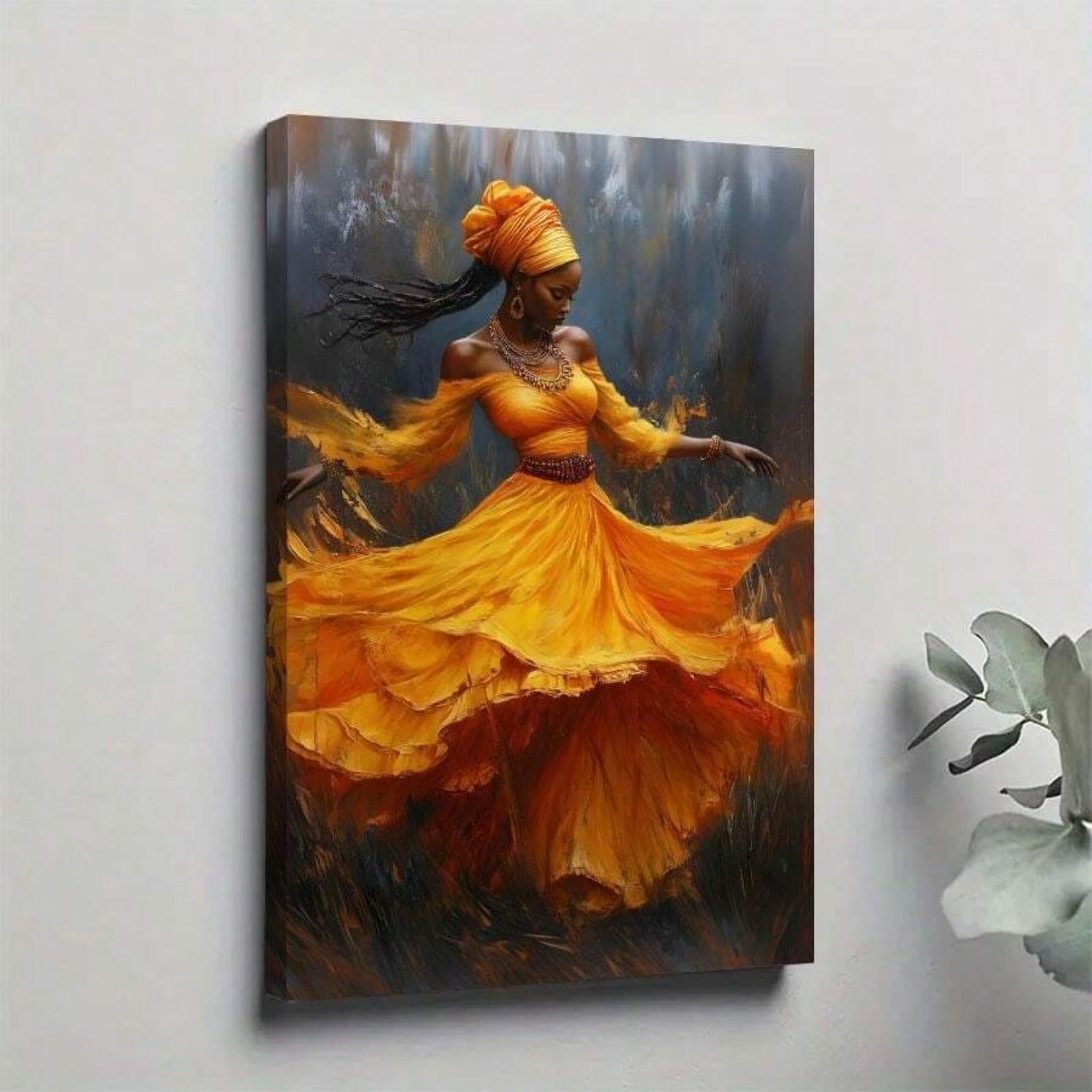 Robe longue jaune affiche impressionniste de danse africaine vibrante - 8