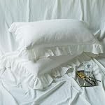 SUSYBAO Couverture de duvet blanc vintage Ruffle Reine 100% Couvercle de couettes en coton blanc lavé 3 Pièces 1 Couverture de couettes en dentelle blanche avec fermeture éclair 2 Oreiller Shams Luxe Soft Shabby Chic Ensemble de literie
