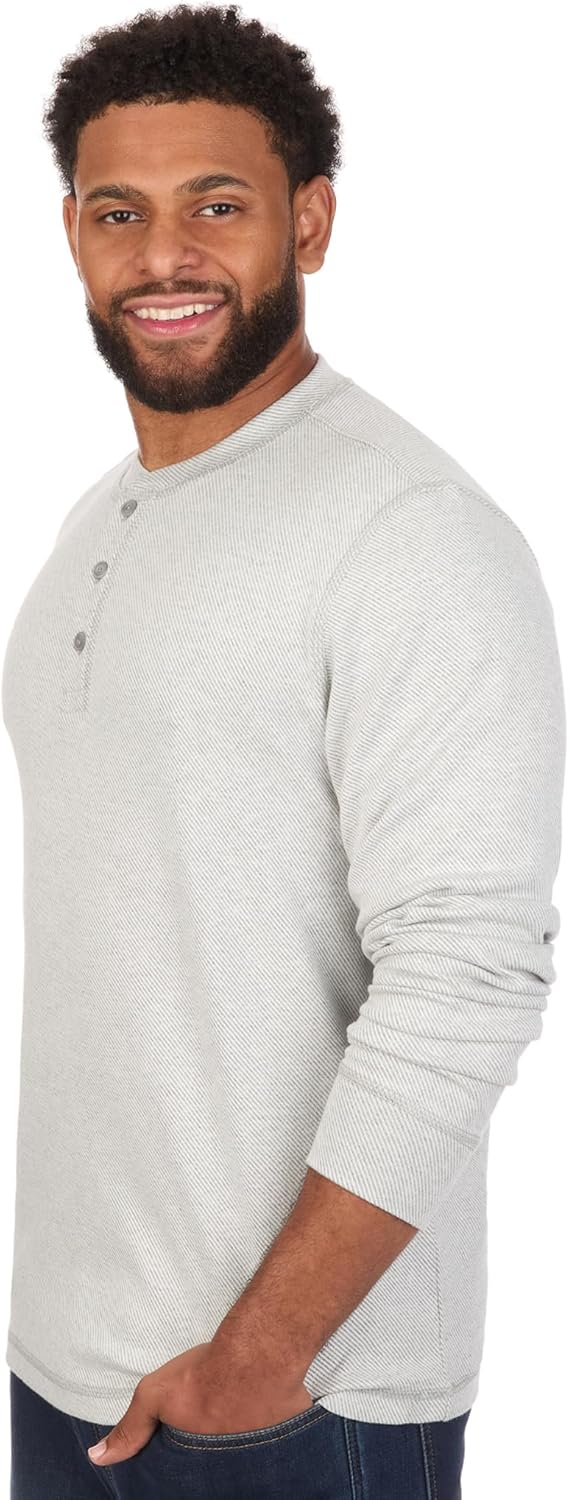 Coleman Long Sleeve Brushed Back Stretch Twill Double Knit Henley Shirt with Textured Fabric Detail - Image 3