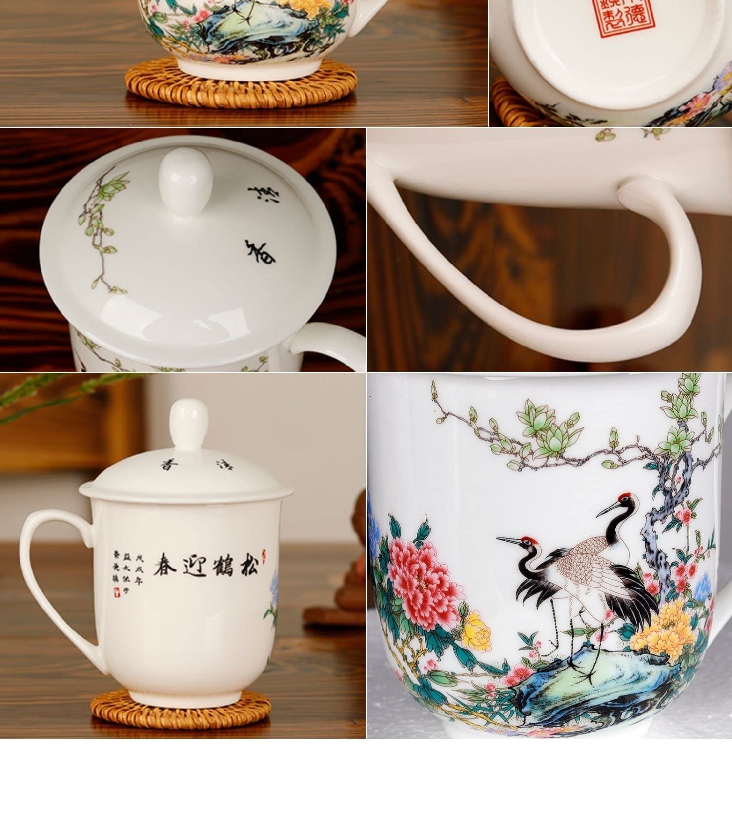 Podróżny kubek do kawy ceramiczny kubek, kwiat i ptak obraz z pokrywką Kubek do kawy, kubek, kubki na gorące kakao, nowość poranny kubek herbata mleko, gorąca czekolada kubki kubek do kawy (kolor: A, rozmiar: 350 ml)