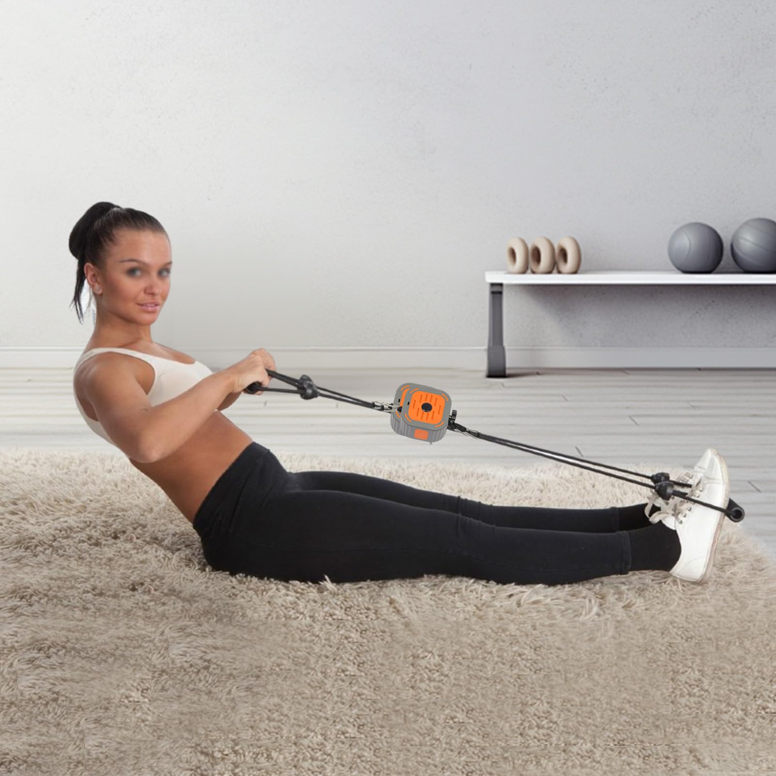 Set di 2 fasce per allenamento fitness con manici e motori, elastici, fascia di resistenza regolabile per allenamento di forza, fasce di allenamento e pompa, per fitness a casa