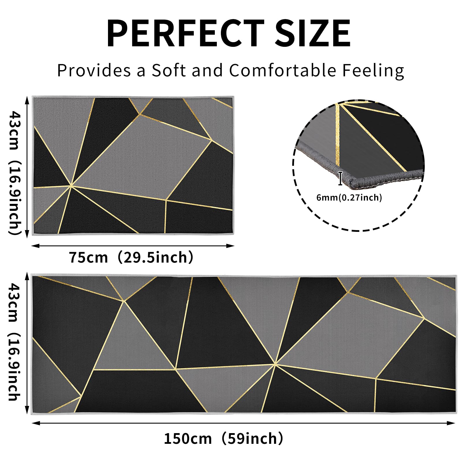 Set di 2 tappeti da cucina, Geometria passatoia cucina,tappeto cucina antiscivolo lavabile per cucina, lavanderia, soggiorno (Geometrico, 43x150cm+43x75cm)