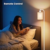 Vista 4 de Lámpara de pie con pantalla de lino, lámpara de pie alta regulable con control remoto y 3 temperaturas de color, lámparas de pie modernas para sala