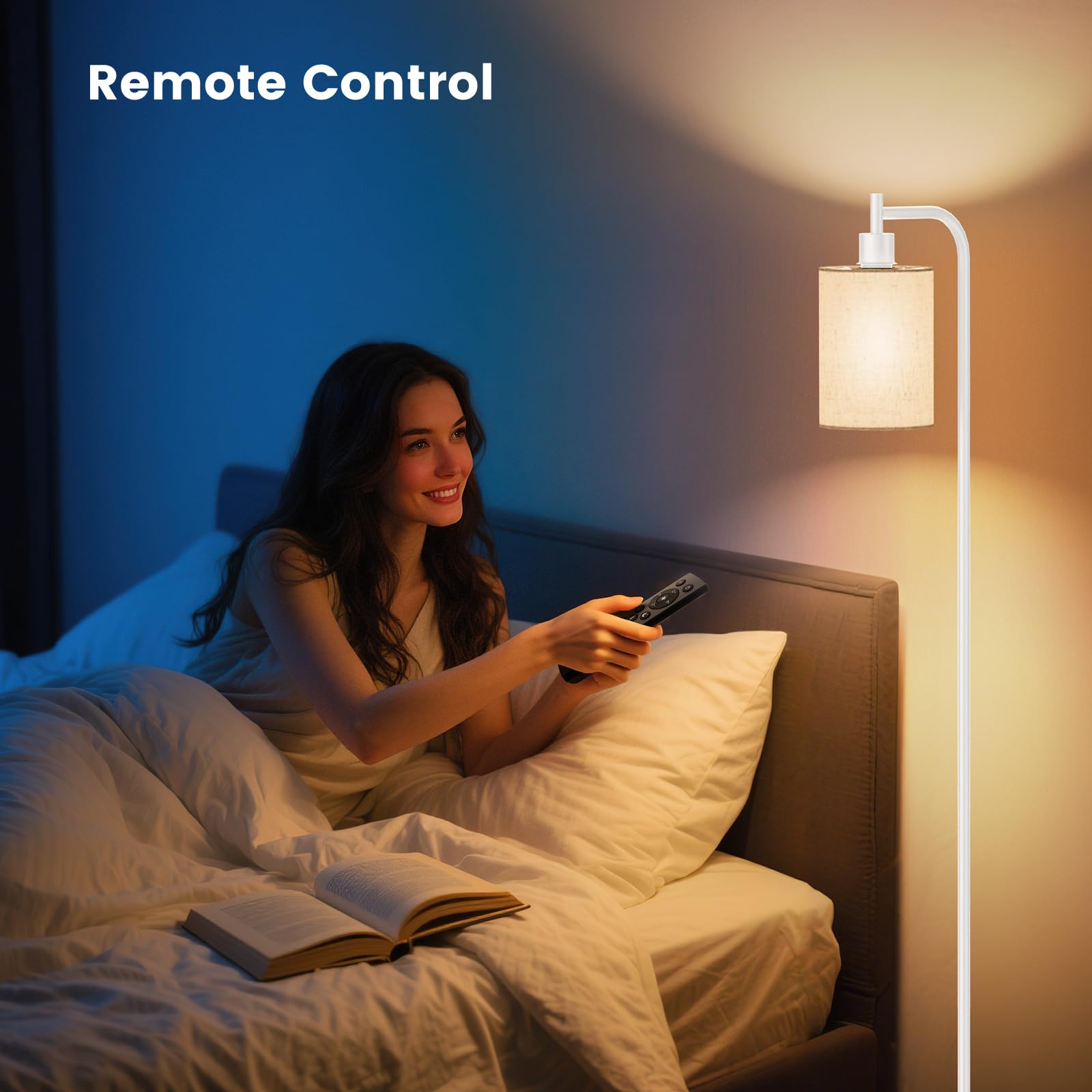 SIBRILLE Lampada a stelo dimmerabile con paralume in lino, lampada a LED con telecomando e 3 temperature di colore, moderna lampada a stelo per soggiorno, camera da letto, ufficio e angoli, con