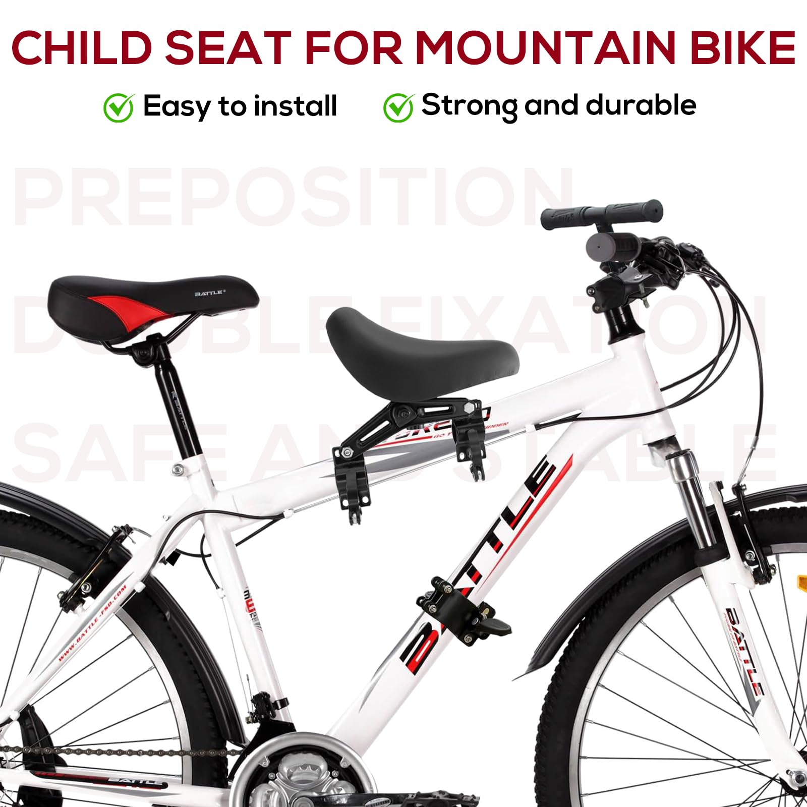 PORFOYO Fahrradsitz Kinder Vorne - Mountainbike Kindersitz Vorne, Kindersitz Fahrrad Vorne mit Pedal un Lenker, Kindersitz Fahrrad Stange Vorne, Tragbar Kinder Fahrradsitz Vorne von 2–5 Jahren