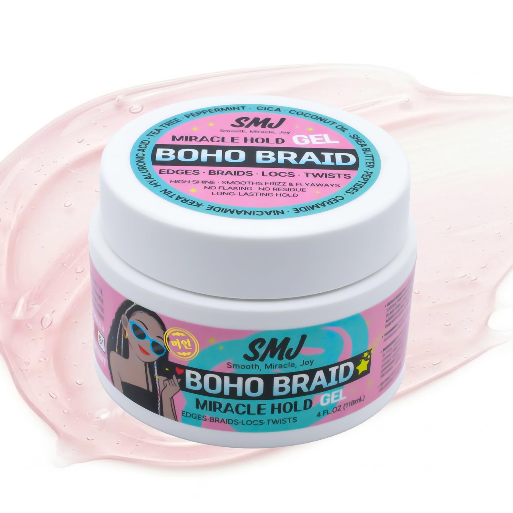 SMJ BOHO BRAID GEL – Extreme Miracle Hold for 3A–4C Hair type | USA Brand | Made in Korea | High Grip & Shine for Braids, Edges, Locs & Twists – No Flake, No Residue, Smooth Finish (4 FL OZ)