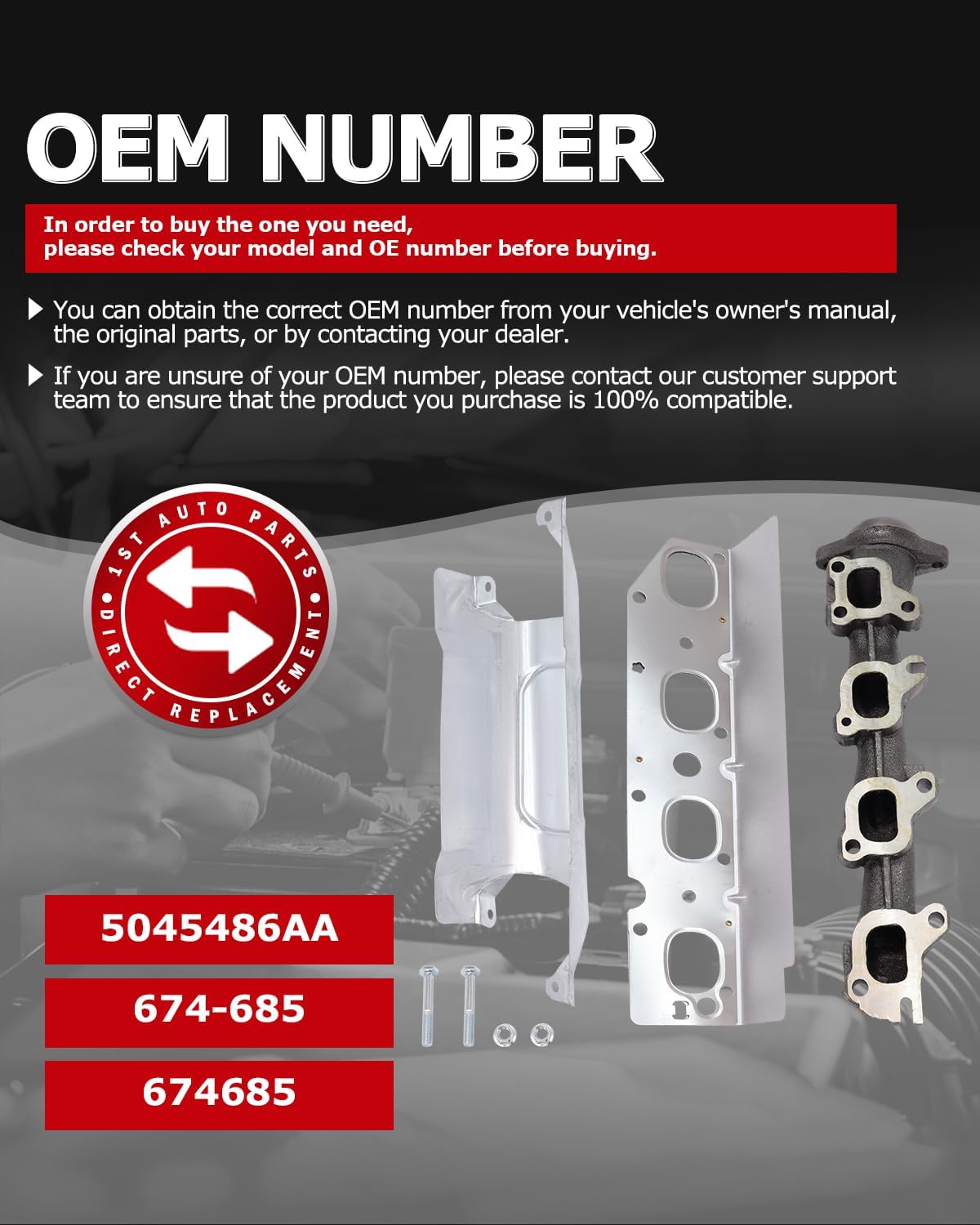 1ST Right Exhaust Manifold Kit with Gasket 5045486AA Fits for Ram 1500 2013-2018, 2500 2014-2021, 3500 2013-2020, 1500 Classic 2019-2024, Replaces OE: 674-685 674685