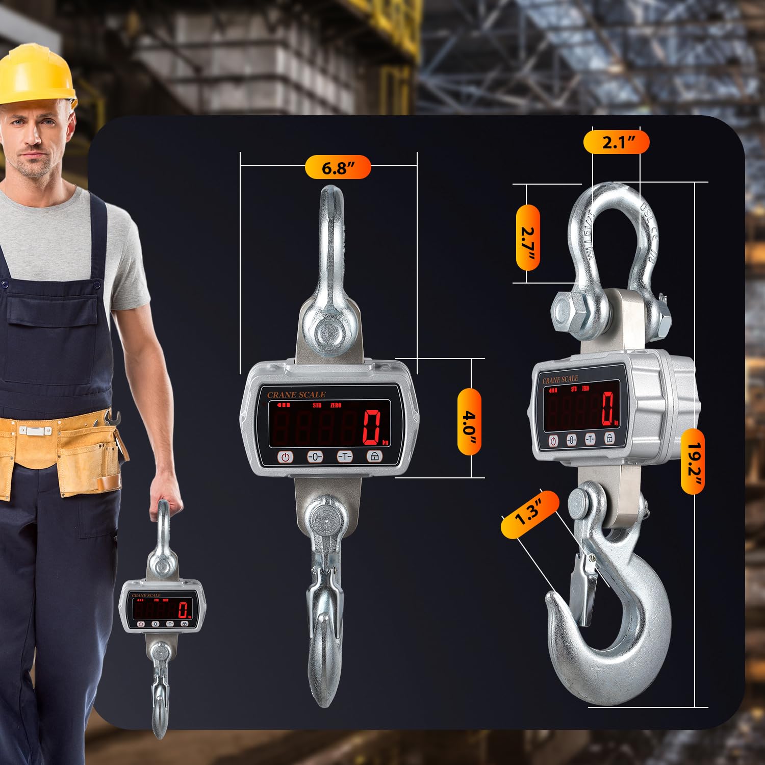 CGOLDENWALL Bilancia per Gru 5000kg/11000lb, Industriale Sospesa Bilancia a Gancio con Display LCD Retroilluminato e Kg/Lb Commutabile, Ideale per Aziende Agricole, Caccia e Edilizia (5000 kg)