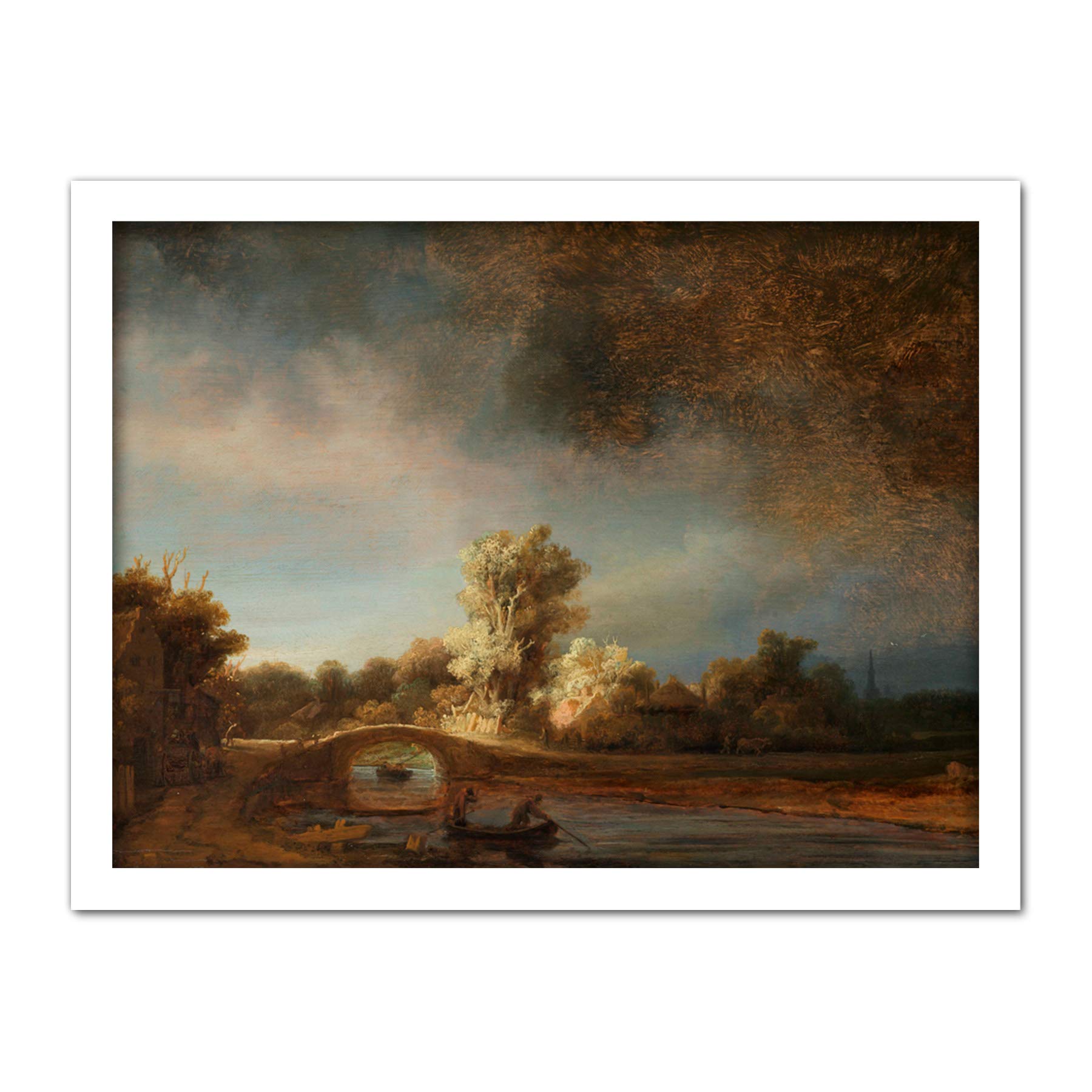 Artery8 Rembrandt Landscape With A Stone Bridge Landscape Artwork Framed Wall Art Print 18X24 Inch