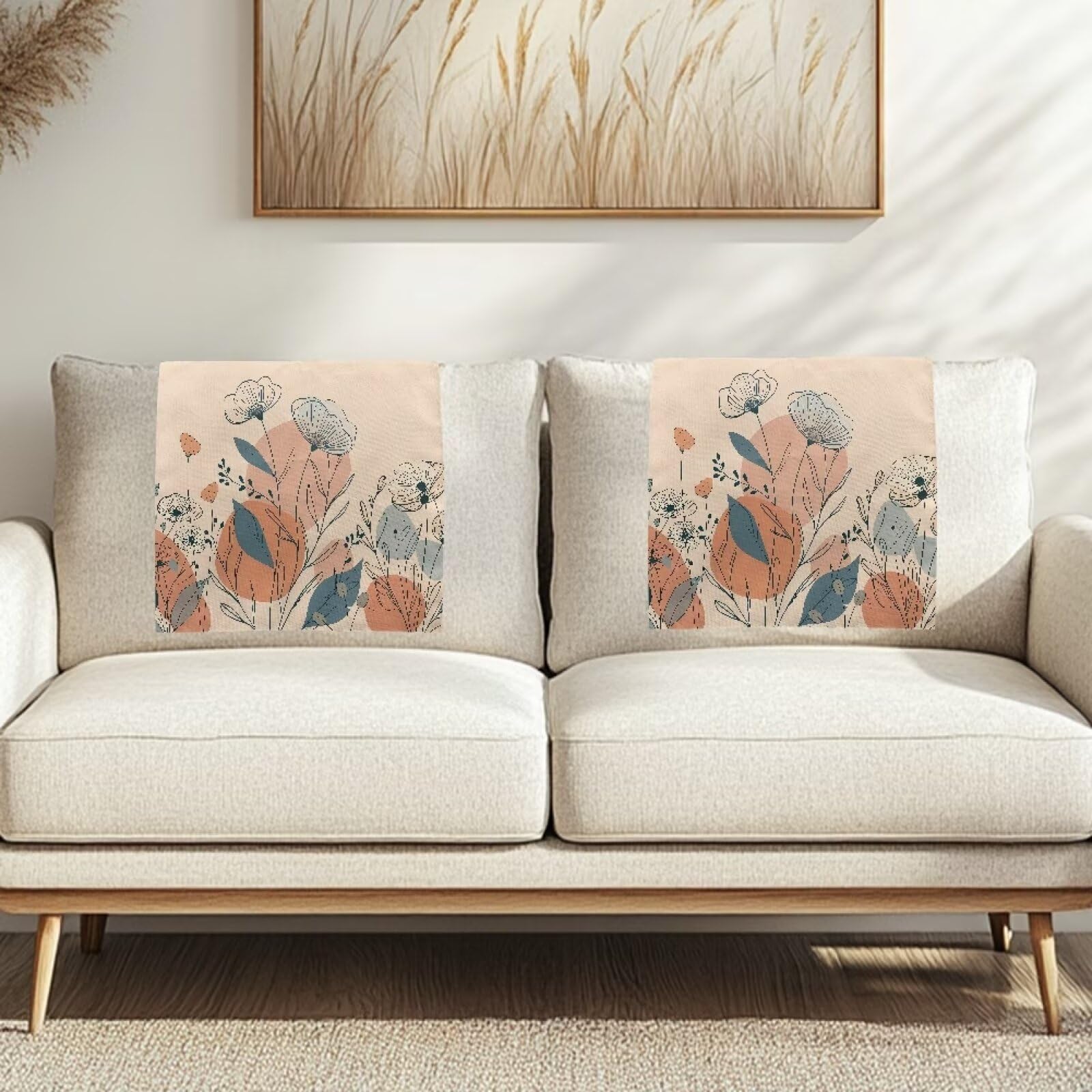 Fuojuvelie Boho Floral Sofa Headrest Slipcovers Breathable Recliner Backrest Cover Machine Washable Headrest Cover Recliner Chair Protector with 10 Twist Pins