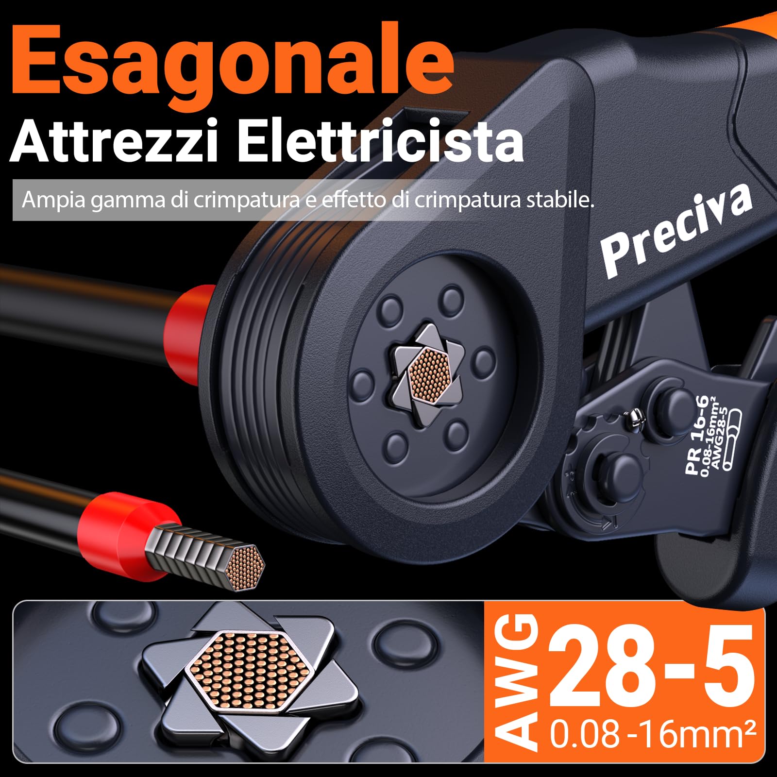 Preciva Pinza Crimpatrice per Puntalini Elettrici con Fascette e Etichette | Crimpatrice Capicorda AWG28-5 [0,08–16mm²], 1650 Pezzi Puntalini Elettrici, Attrezzi Elettricista per Casa e Industria