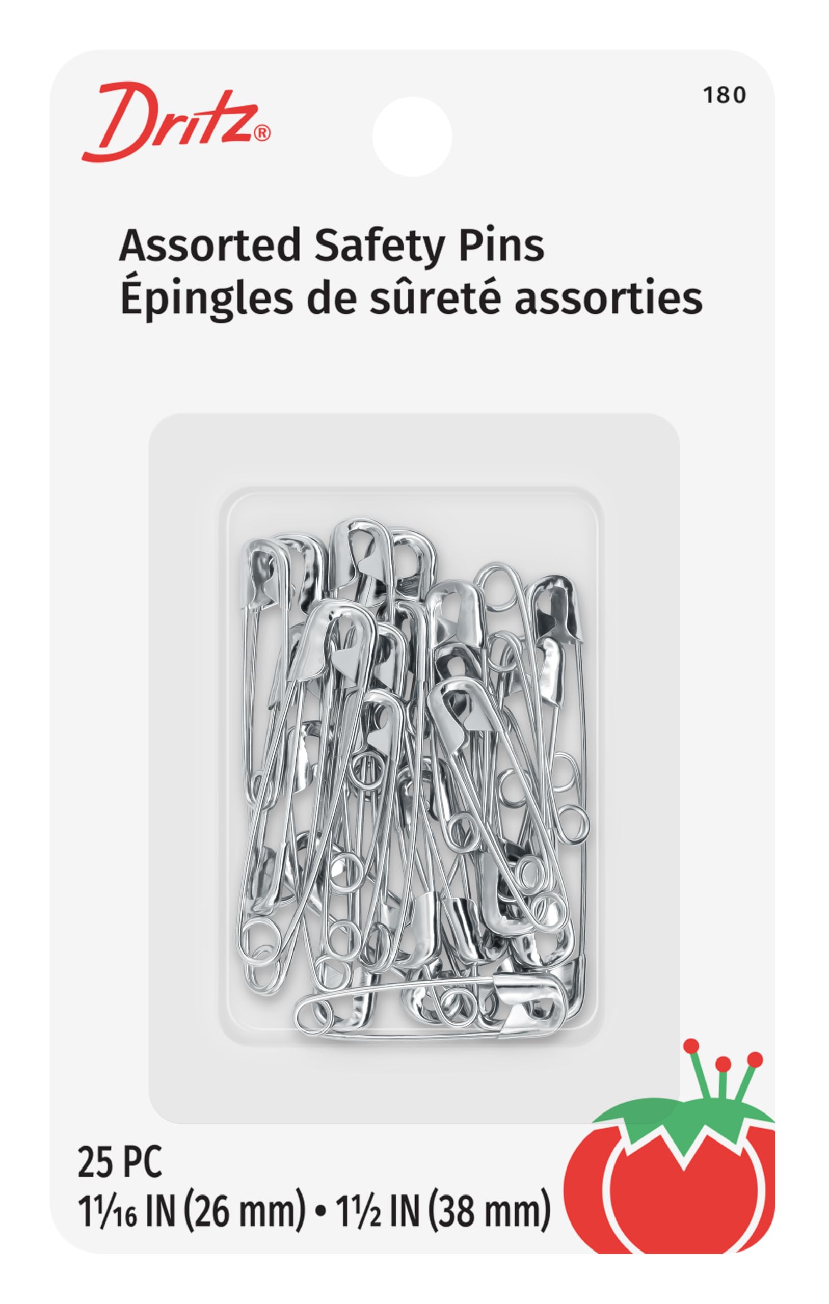 Dritz 25-Piece Safety Pins, Assorted Sizes, Nickel Finish