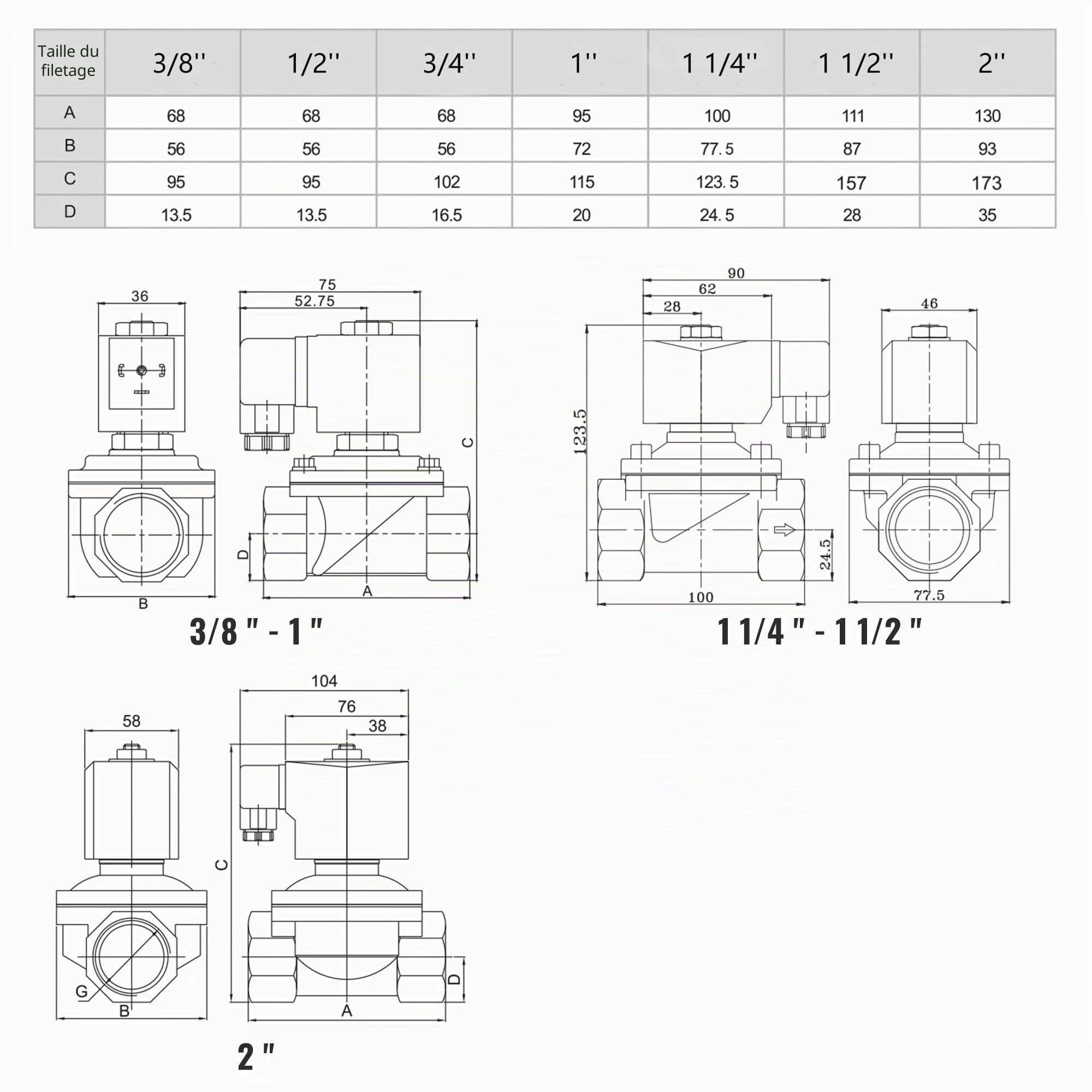 U.S. Solid Électrovanne 24 V AC 10 bar normalement fermée, vanne à eau électrique Viton (1/2", laiton)