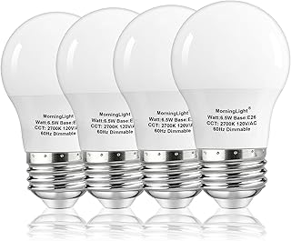 MorningLight A15 Ceiling Fan Light Bulb 60 Watt Equivalent, 6.5W Dimmable LED Light Bulbs, 2700K Warm White, E26 Base, 4 Pack A15 LED Light Bulbs 60W for Pendant, Hallway Fixtures, 600LM