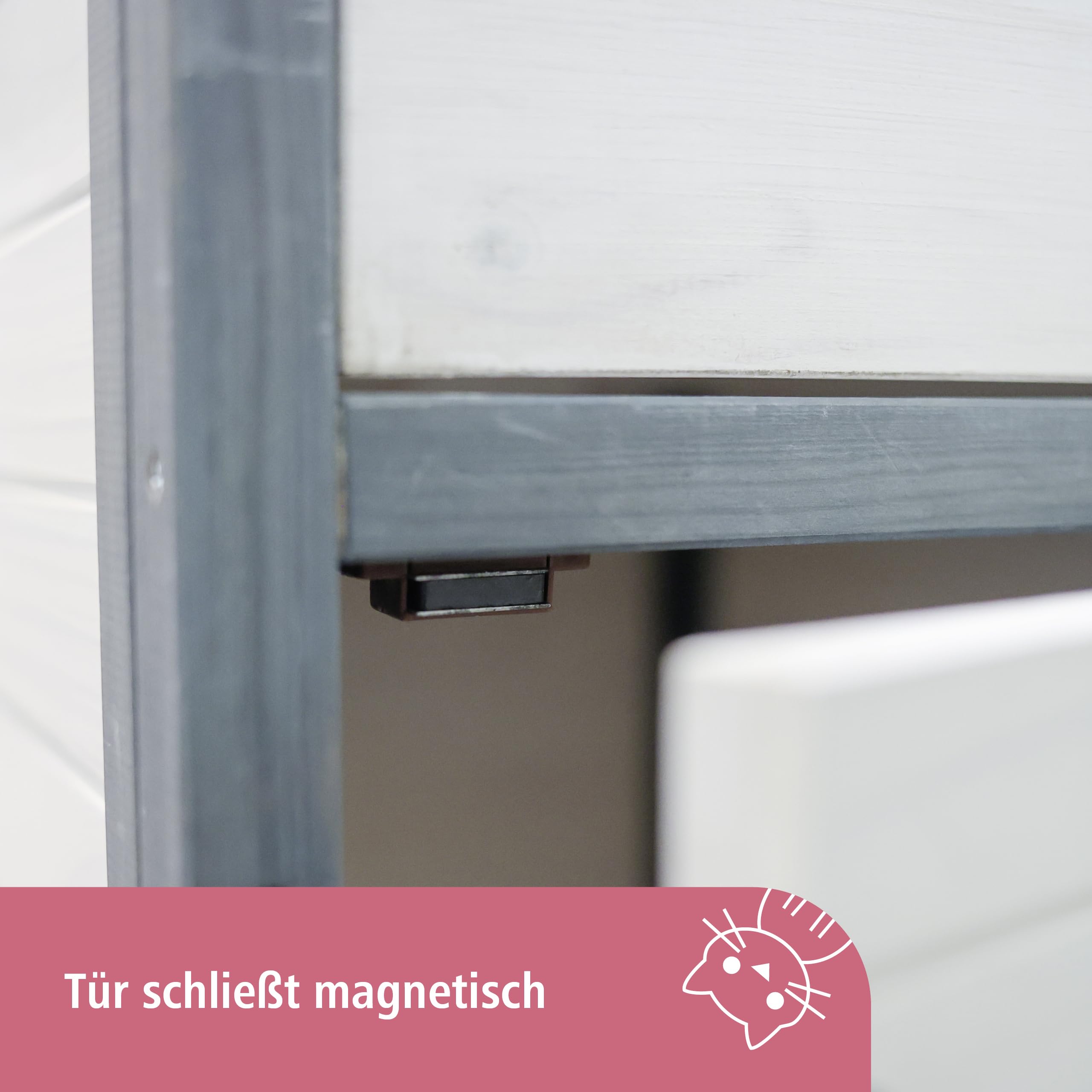 Kerbl Pet Katzenschrank Ida, Katzenhaus, weiß, grau, 58x45x60cm, Holz, Katzen, mit Schublade, Liegekissen integrierbar | Weiß/Grau, 58 × 45 × 60 cm, Katzenhaus aus Holz mit Schublade und Platz für ein Liegekissen