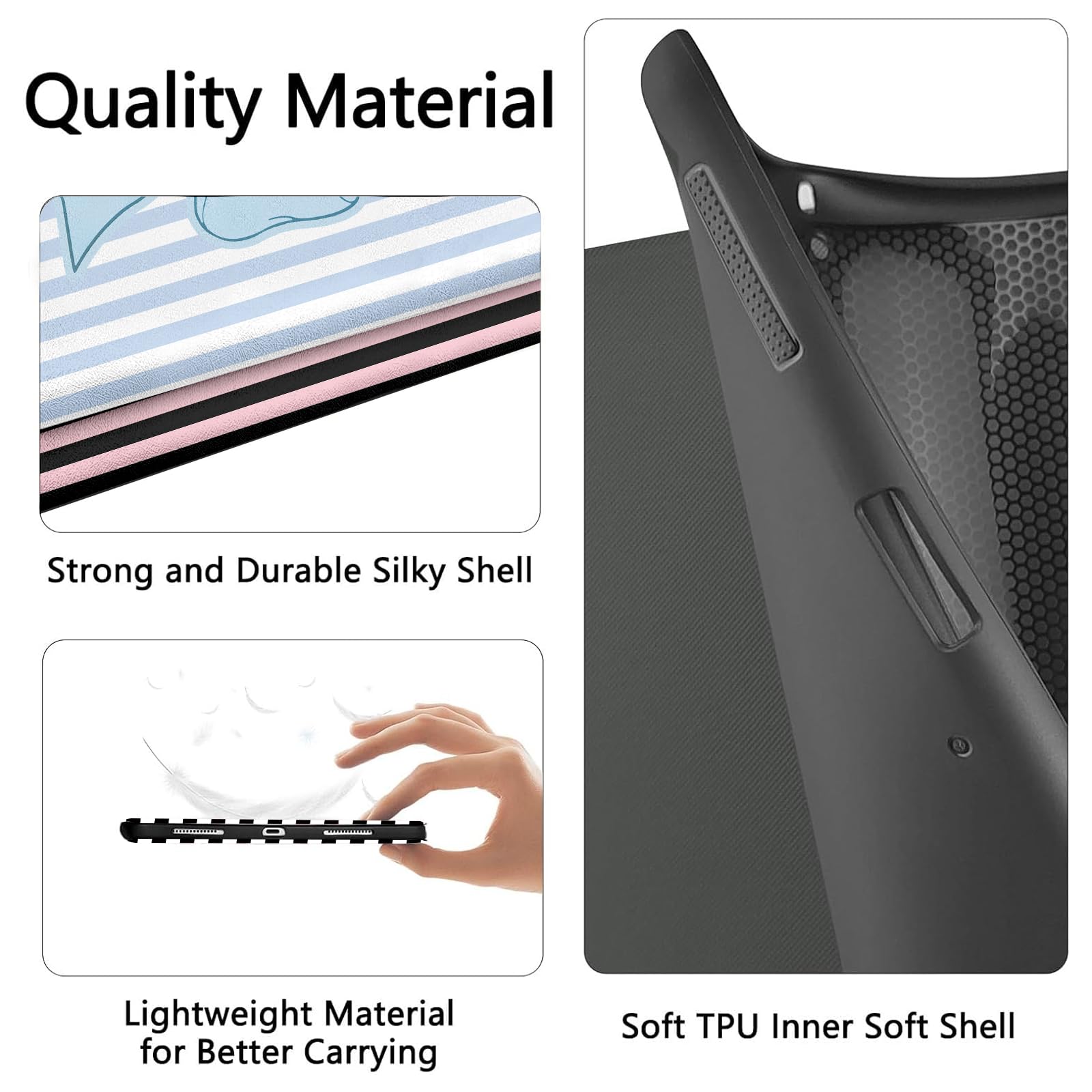 Lyfatz Custodia per iPad 11a (A16) 11" 2025 / 10a generazione 11" 2022, fiocco a righe bianche nere carine eleganti chic adorabili protettive con portapenne, antiscivolo, antiurto, fiocco nero