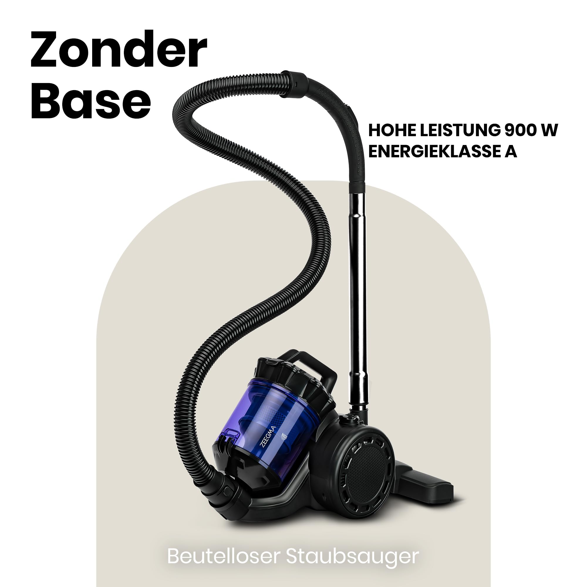Zeegma Zonder Base Staubsauger beutellos Zyklon Staubsauger | hohe Saugleistung, 2 HEPA H13 und waschbare Filter Allergikerfreundlich Staubbehälter, 2,5 Liter