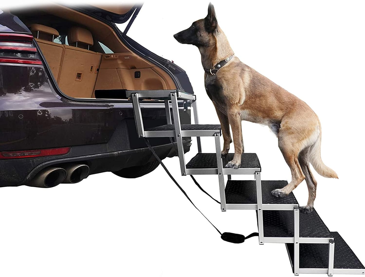 Dog Steps Stairs for Large Dogs Foldable Aluminum Lightweight Pet Ramps Accordion Pet Ladder Dog Car Steps with Non-Slip Surface for High Beds Trucks Cars and SUV
