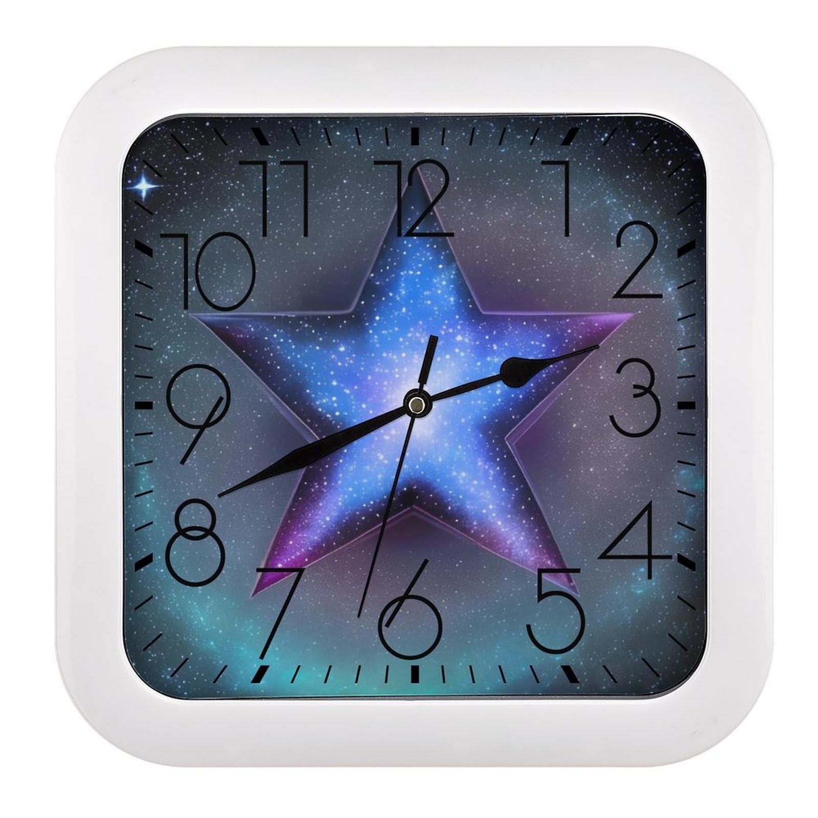 NTVOWPZO 10 Inch Wall Clock Stars Battery Operated Wall Clocks Silent Non-Ticking Square Wall Clock for Living Room Kitchen Home Office Wall Decorative Clocks
