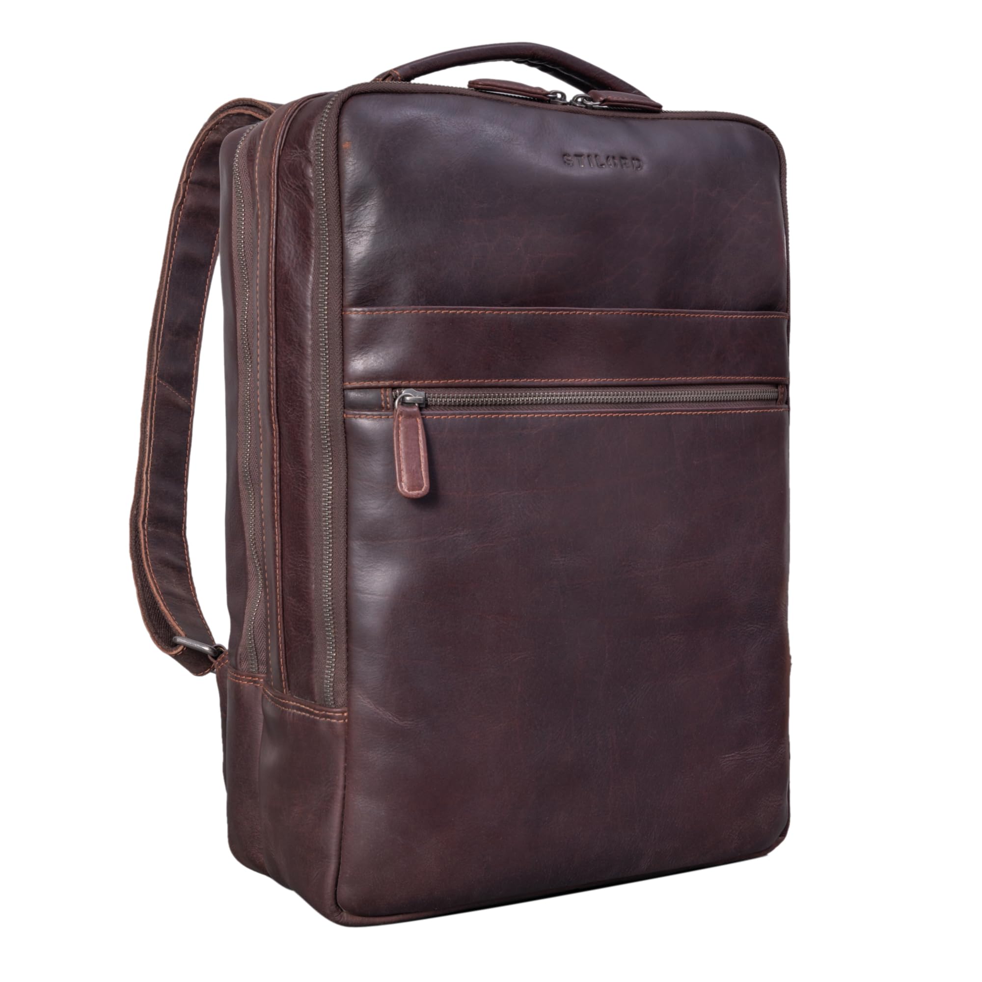 STILORD “Jason” Mochila Ordenador 17 Pulgadas de Cuero Vintage Bolso de Trabajo XL Bolso Portátil para Colegio Oficina Viaje Color:Torres - marrón