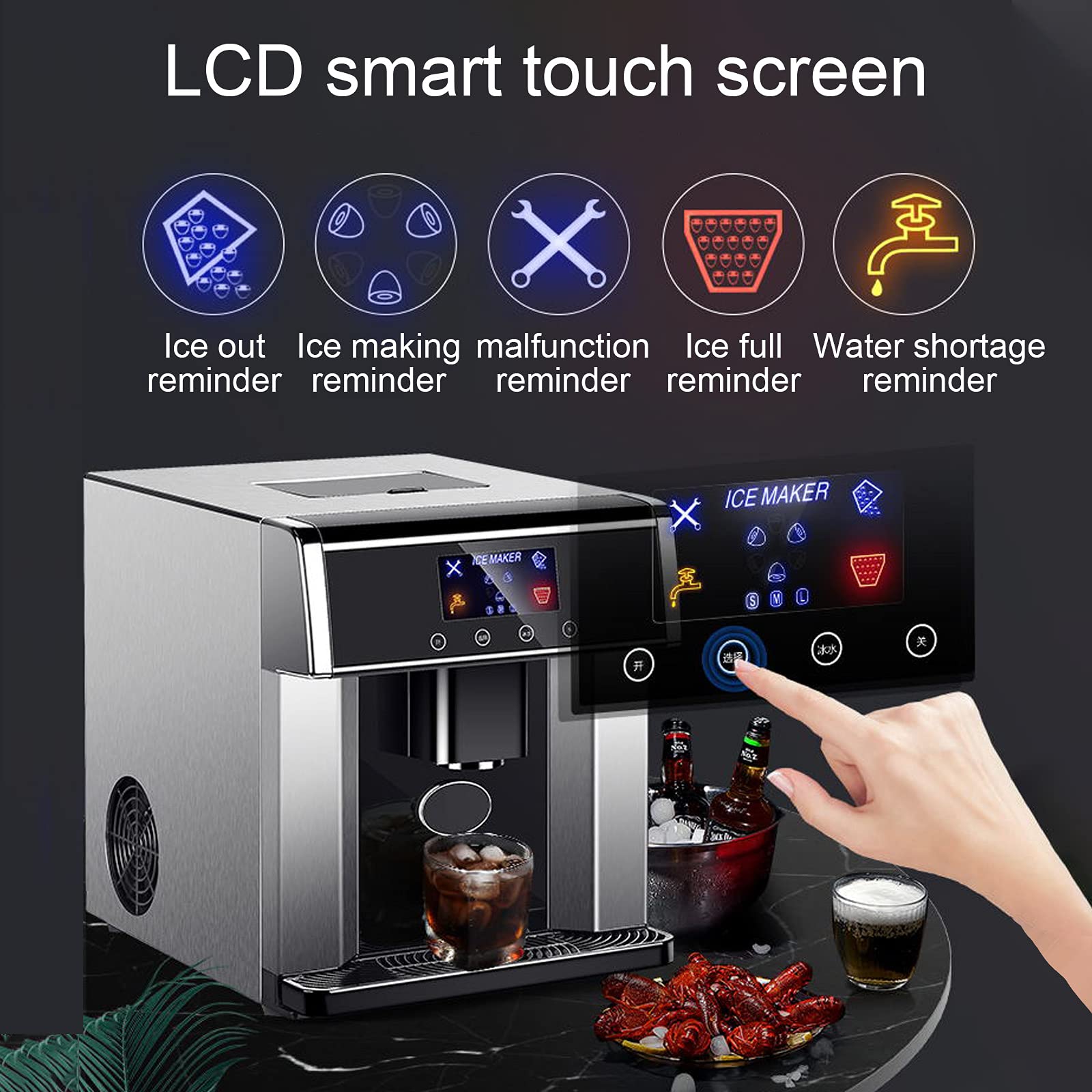Dntum Home Desktop Ice Maker, 2-in-1 Multi-Function Ice Maker, LED Smart Touch Screen, 6-8 Minutes Quick Ice Making, Ice Maker for Home Bar and Kitchen on Fridge.com