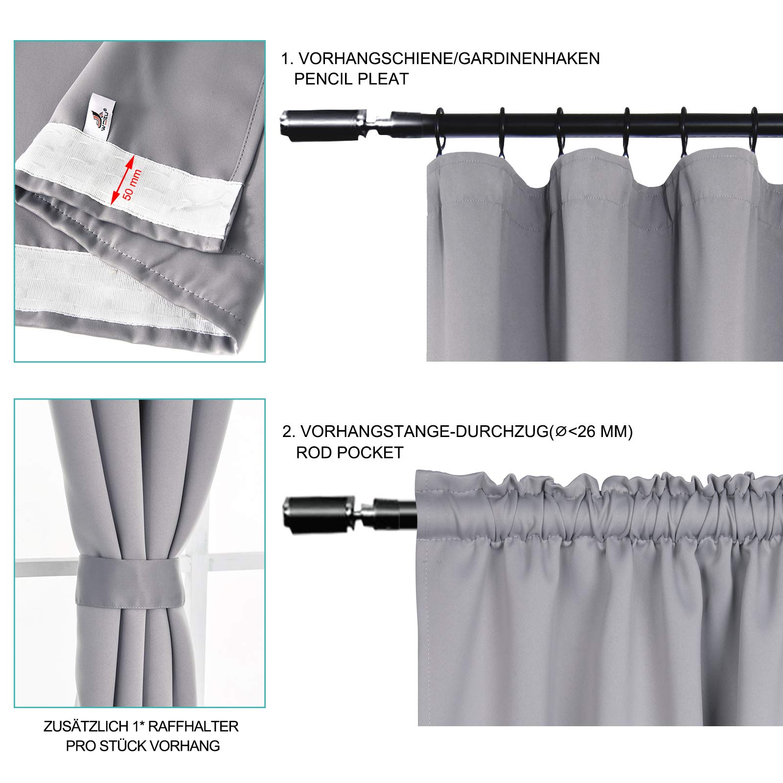 Laneetal 2er Set Gardinen, Verdunklungsvorhänge für Wohnzimmer Kinderzimmer, Blickdicht, Kräusebänder für Schiene, 250 g/m², kälteschutz lichtundurchlässig, 140 x 245 cm, Beige