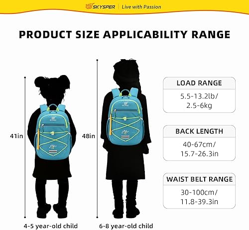 Miniatura 7 de SKYSPER Mochila escolar para niños de 4 a 8 años, para viajes, clases, Cian, Pequeño, Viajes