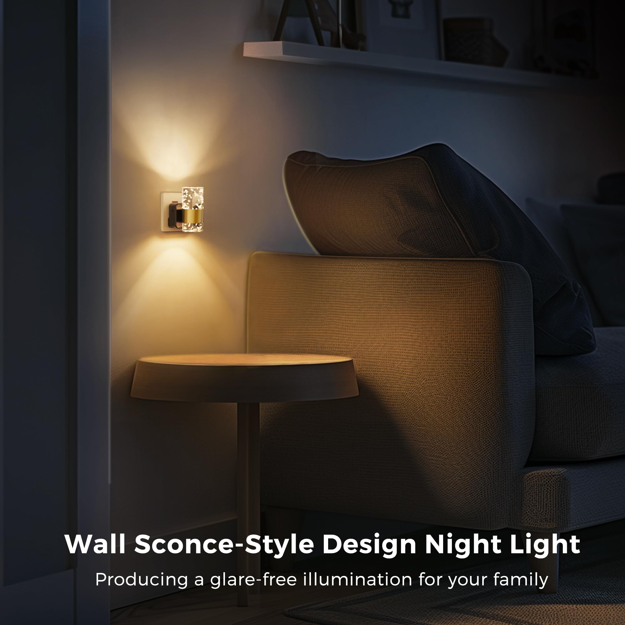 LOHAS-LED Plug in Night Light, Acrylic Night Light with Dusk to Dawn Sensor, Adjustable Brightness 0-100LM, Warm White 3000K, Plug in Nightlight for Hallway, Bathroom, Stair, Bedroom[1 Pack] — view 5