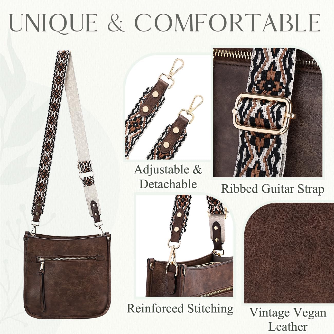 VASCHY Crossbody Bag Purse for Women,Fashion Vegan Leather Hobo Handbag Shoulder Bag Purse with Guitar Strap