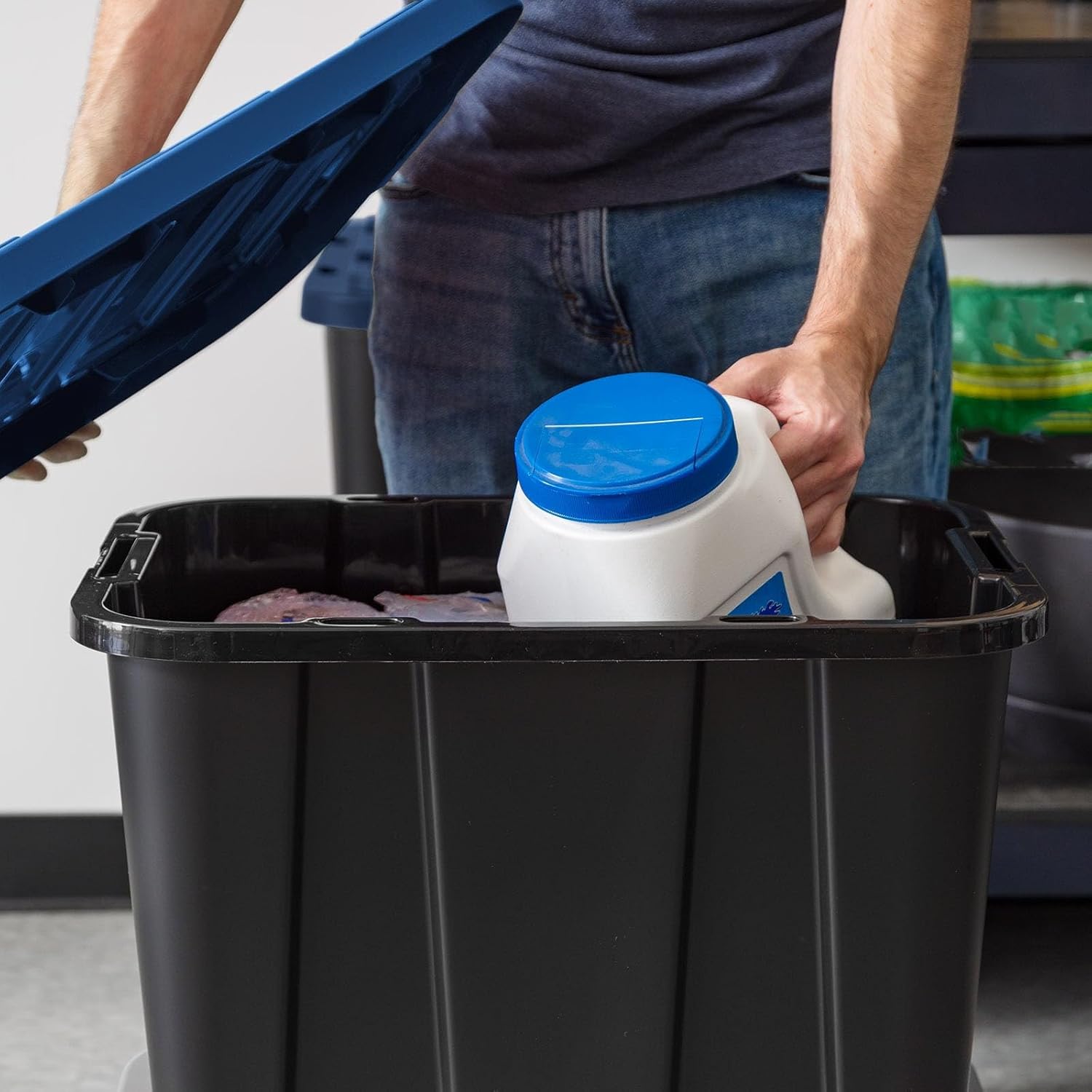 4 Pack 48QT Heavy Duty Plastic Storage Bins with Latching Lids, Stackable Containers with Reinforced Handles for Garage, Home, Basement & Shed Organization