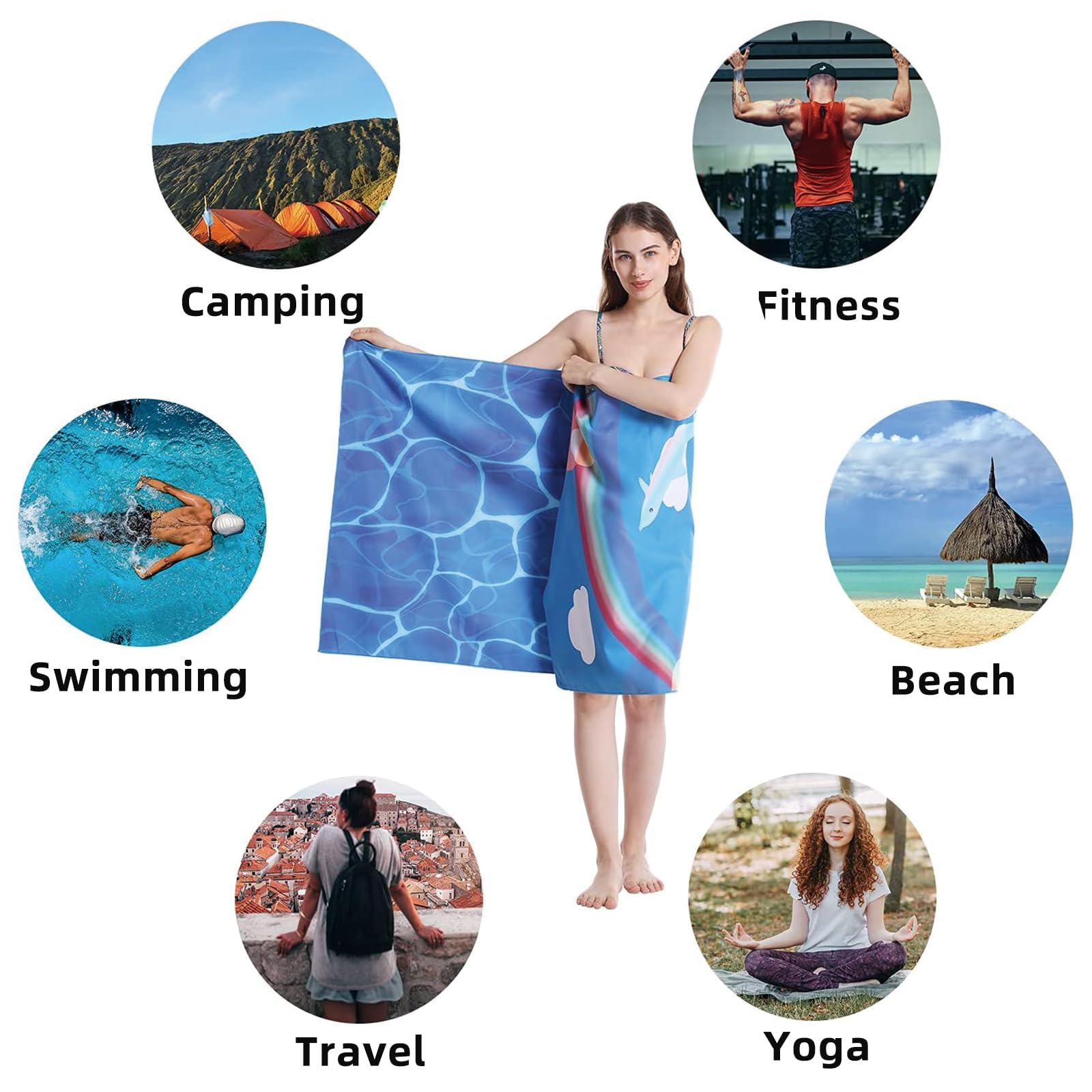 Asciugamano da spiaggia con motivo a cuore, grande, in microfibra, per adulti e bambini, morbido e assorbente, asciugamano da viaggio per sport, palestra e spiaggia, 90 x 180 cm, beige e rosso