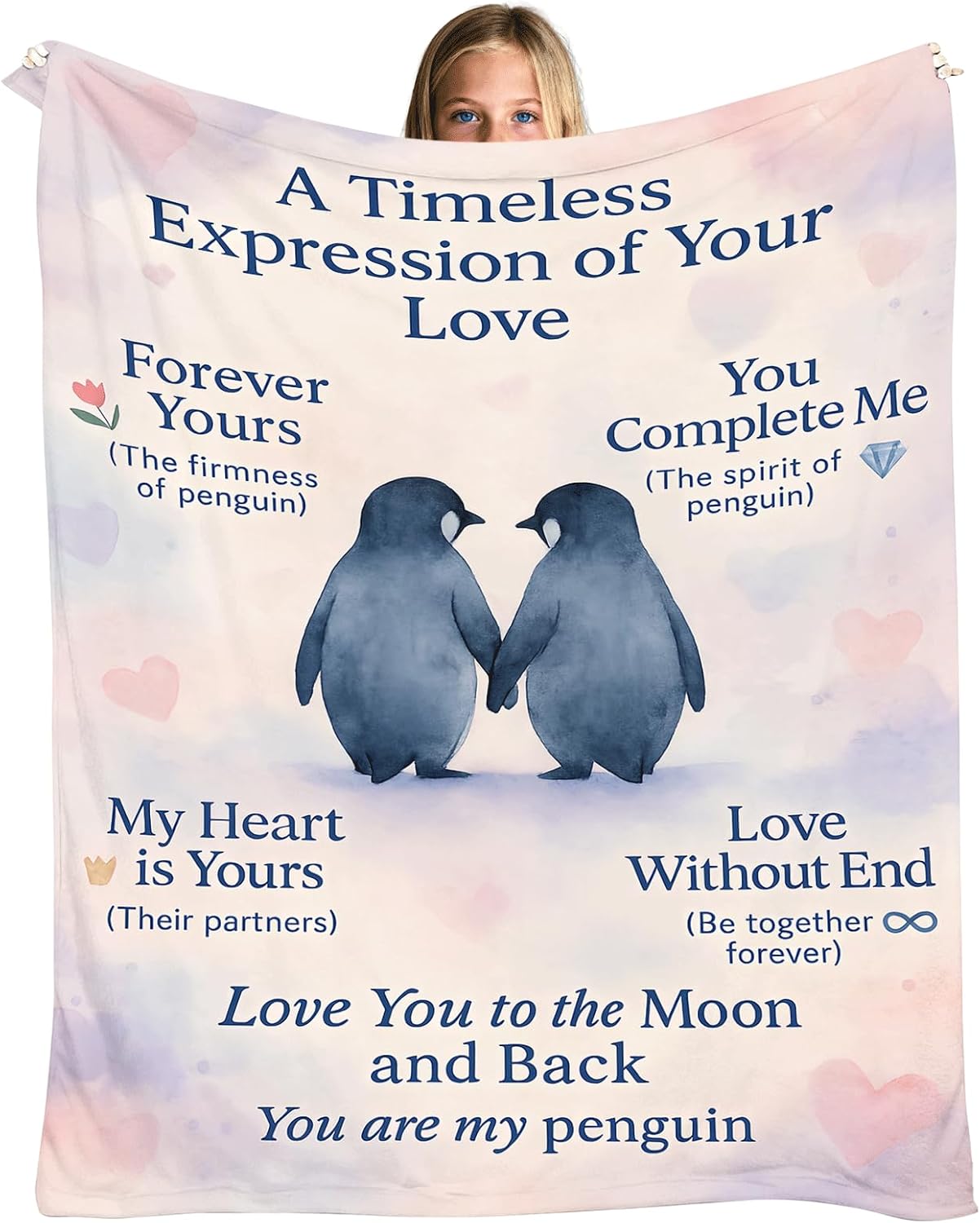 Penguin Couple Blanket – Romantic Gift for Couples, Soulmate for Him & Her, Soft Flannel Fleece Throw Blanket for Wedding, Engagement, Valentine's Day (60x50 Inches)