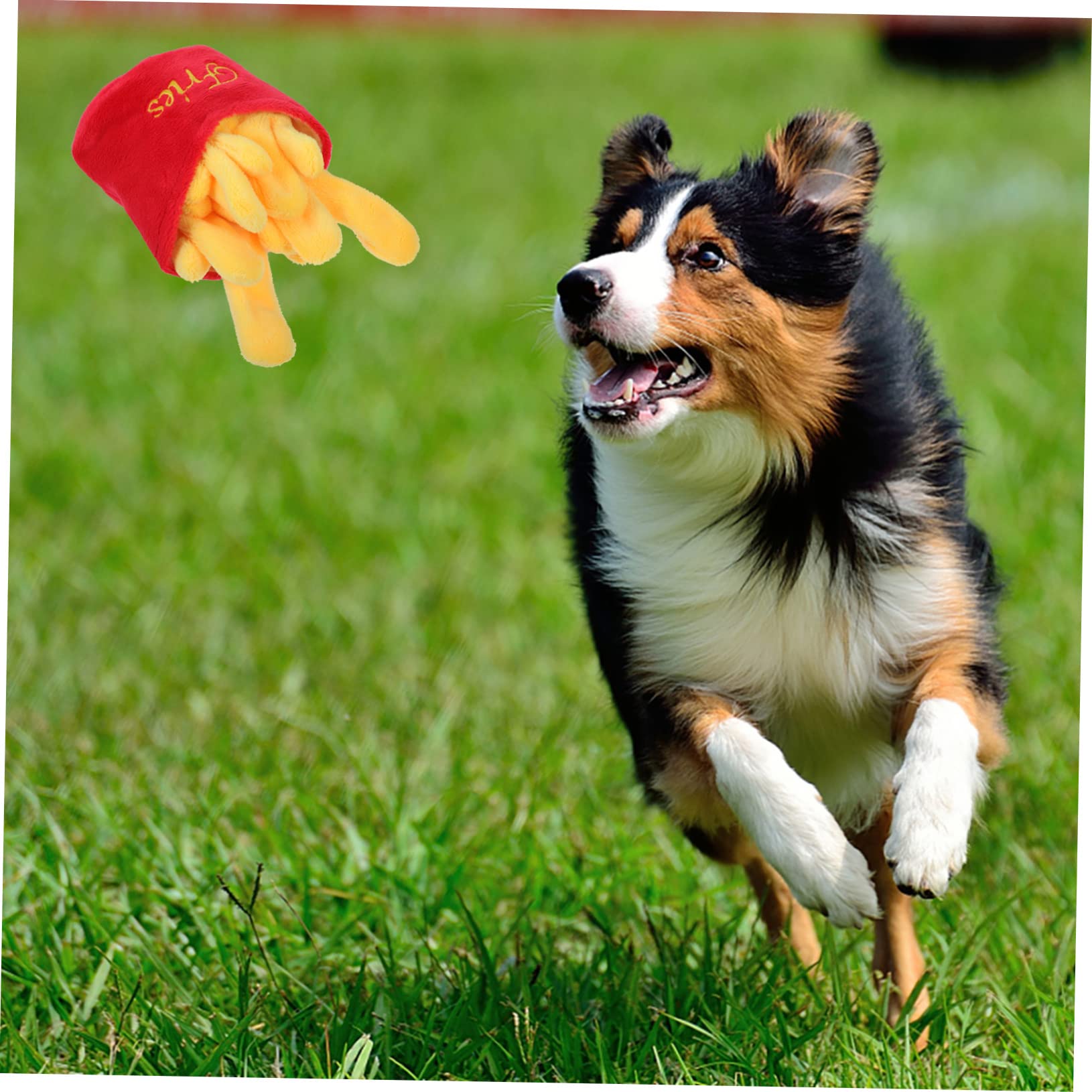 POPETPOP Jouet couineur en peluche pour chien – Jouet interactif à mâcher avec hamburger, frites, hot dog pour chiens de petite et moyenne taille