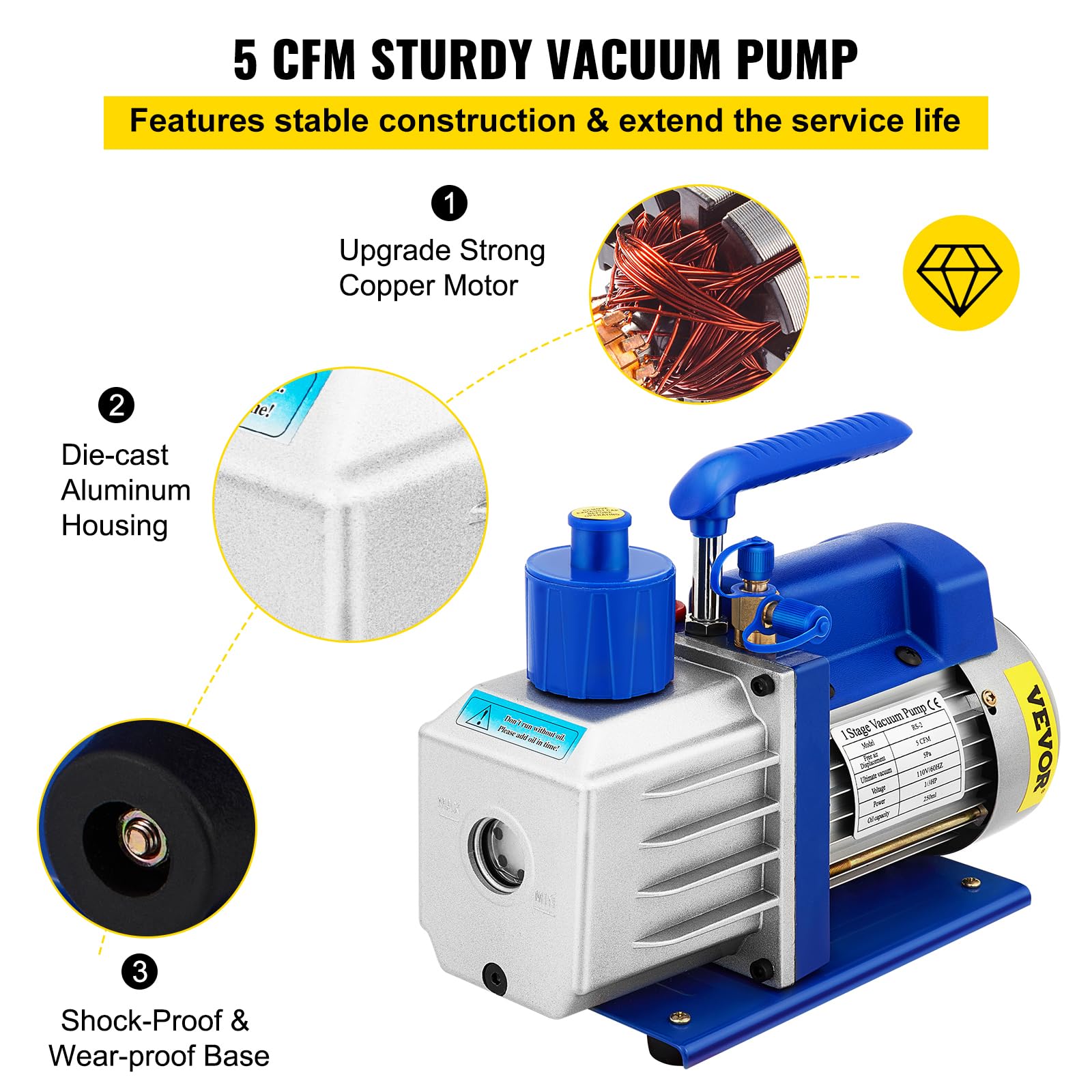VEVOR 2 Gallonen Vakuumpumpe Vakuumkammer Unterdruckpumpe 4CFM 1/3HP Vakuumpumpe