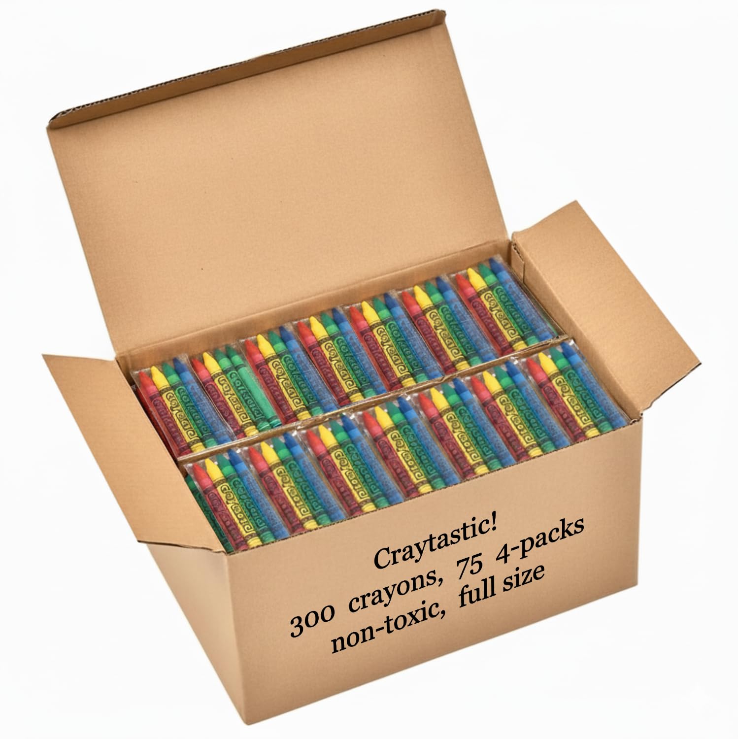Craytastic! 75 Sets of 4-Packs in Cello (300 total Premium Bulk Crayons in Individual Packs) - Safety Tested & Non-Toxic - Restaurants, Birthday Party Favors, Schools, Crafts
