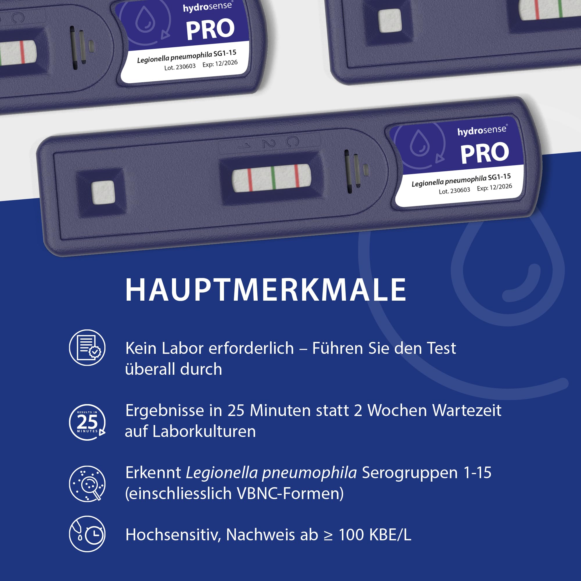 PRO Ultra Legionellen-Wassertestkit – 100 KBE/L Sensitivität, Ergebnis in 25 Minuten, Einmaltest