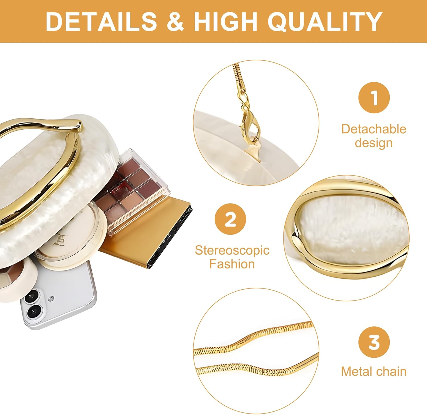 Acrylic Evening Bag Clutch Purses for Women, Elegant Pearl & Marble Trendy Ladies Shoulder Crossbody Handbag with Chain for Wedding Party Prom