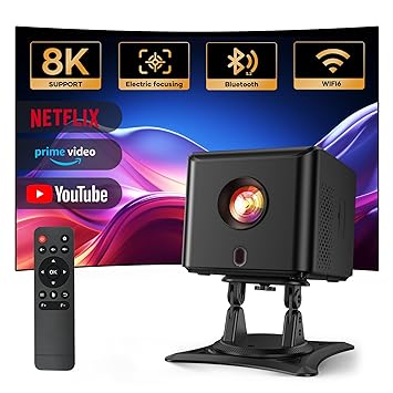 Mini Projector with Bluetooth and Projector Screen, Full HD 1080P Portable Video Projector, Home Movie Projector Compatible with HDMI,USB,Smartphone