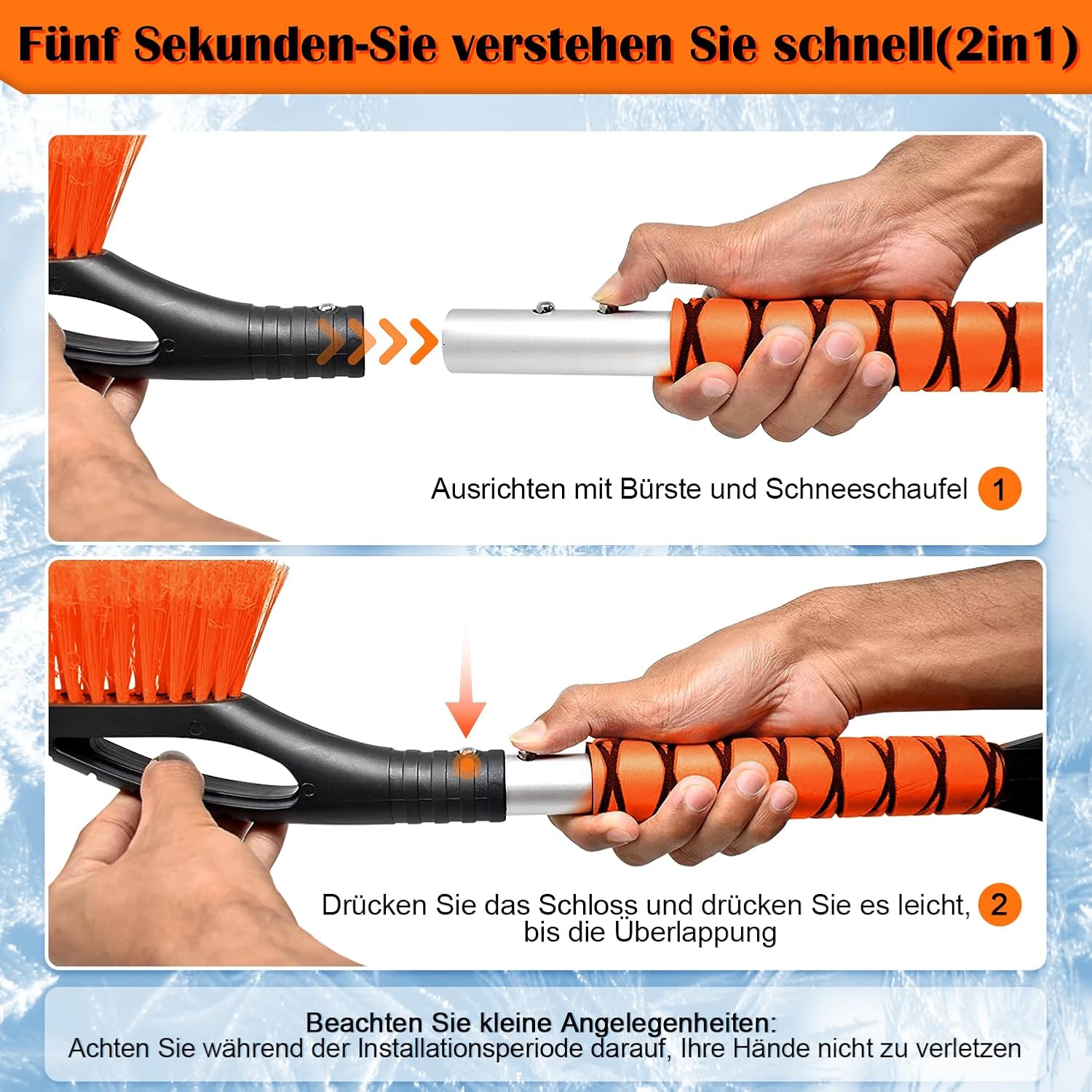 Snow Brush & Ice Scraper, 27 Inch, Ice Scrapers for Car Windshield, Detachable Snow Removal Tool with Ergonomic Foam Grip