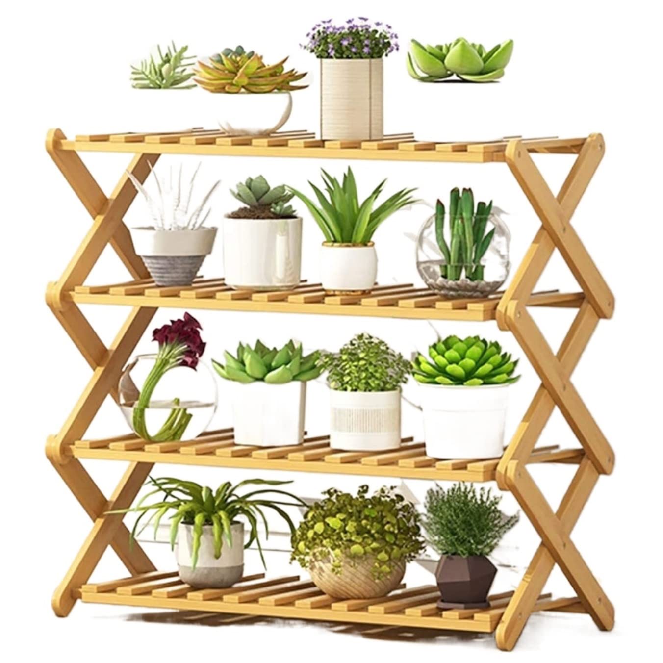MHbdfsxz Plant Shelf For Multiple Plants Bamboo Wood Plant Shelf Folding Flower Display Stand Indoor Home Patio Garden Flower Stand For Patio(58*31*70cm)