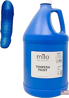 milo Fluorescent Blue Neon Tempera Paint | 128 oz Bottle, 1 Gallon | Glows UV in Black Light | Non-Toxic Made in USA | Washable Bulk Art Paint for Party, Student, Classroom, Artist