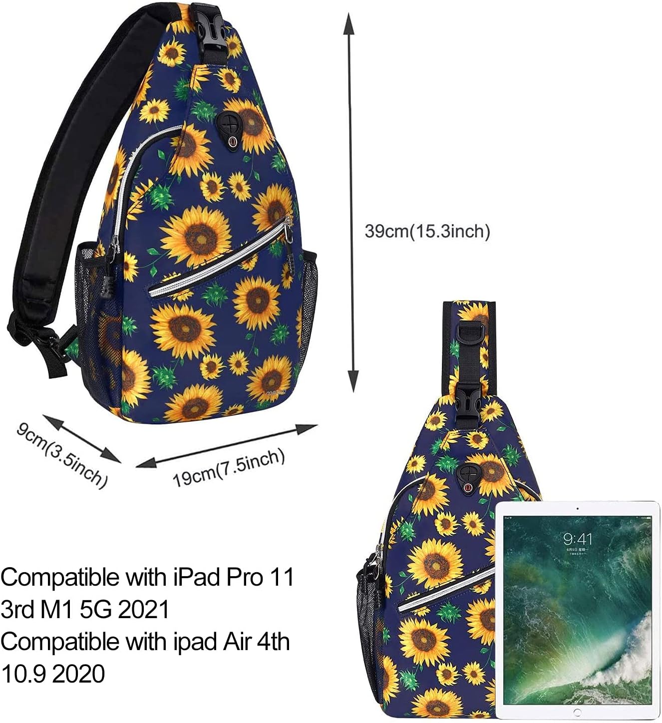 MOSISO Sling Backpack,Travel Hiking Daypack Sunflower Rope Crossbody Shoulder Bag, Blue