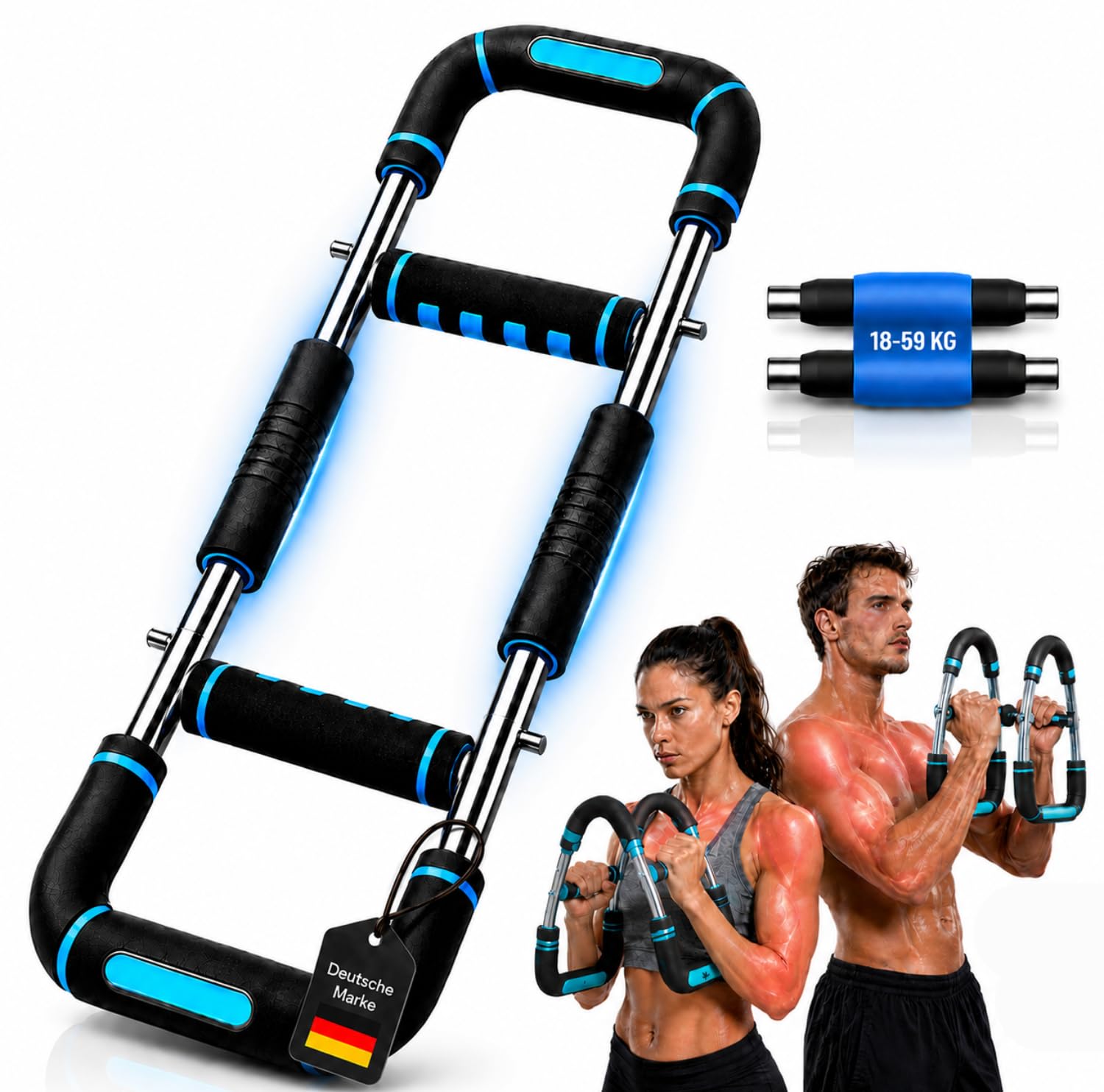 Twister Armtrainer, Einstellbare 5 Widerstandsstufen (18.1-59.0 kg) Brust & Arm Workout Ausrüstung für Männer & Frauen, Ergonomischer Home Gym Krafttrainer mit Anti-Rutsch-Griffen, Blau